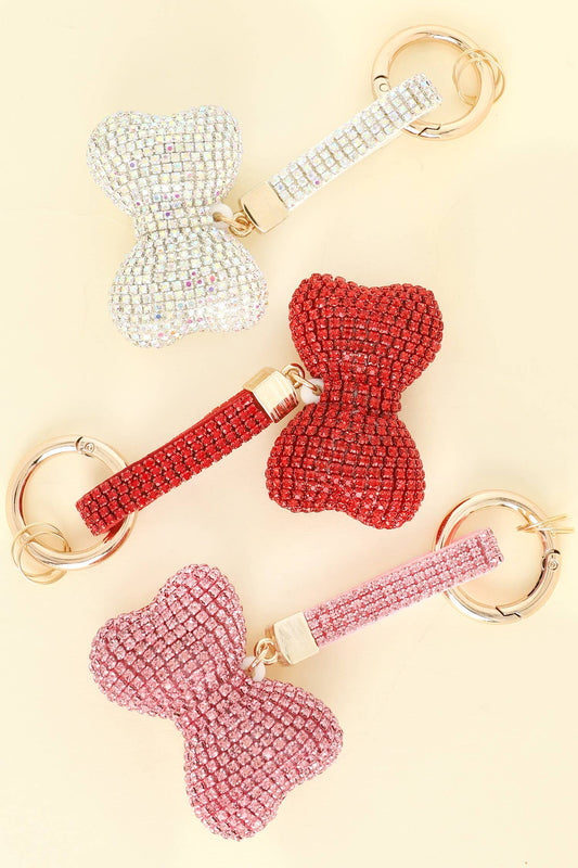 Rhinestone Embellished Bow Keychain