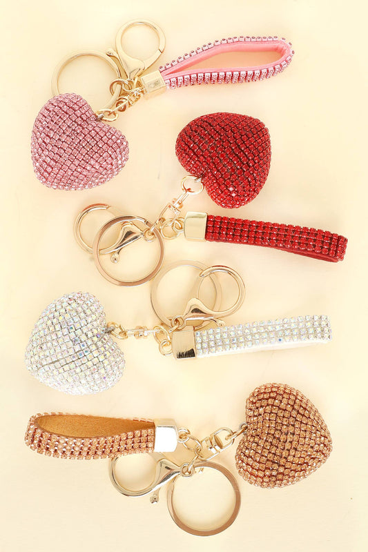 Rhinestone Embellished Heart Keychain